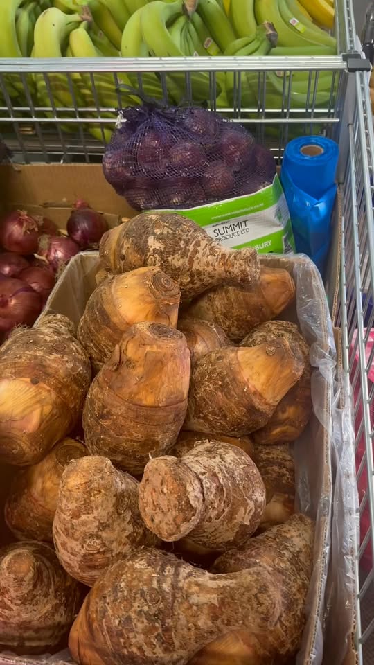 Fresh produce — taro, onions, bananas